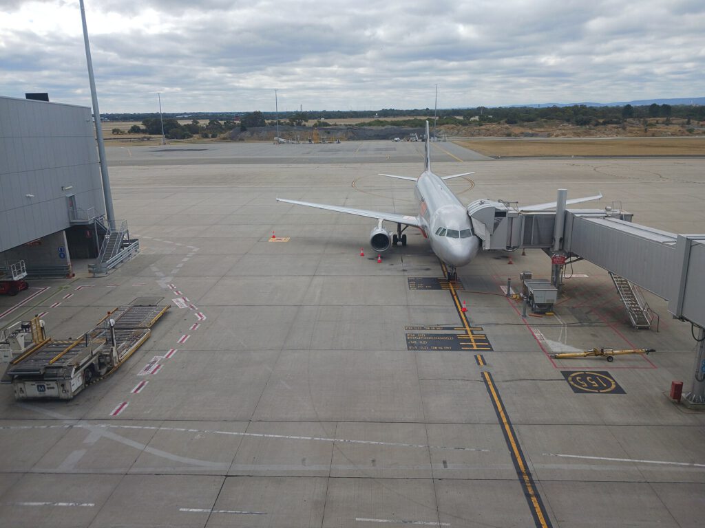 Western Sydney Airport Opens With First Jetstar Flight 1 Jetstar Airbus A320 VH VGY at Perth Airport, April 2023 03
