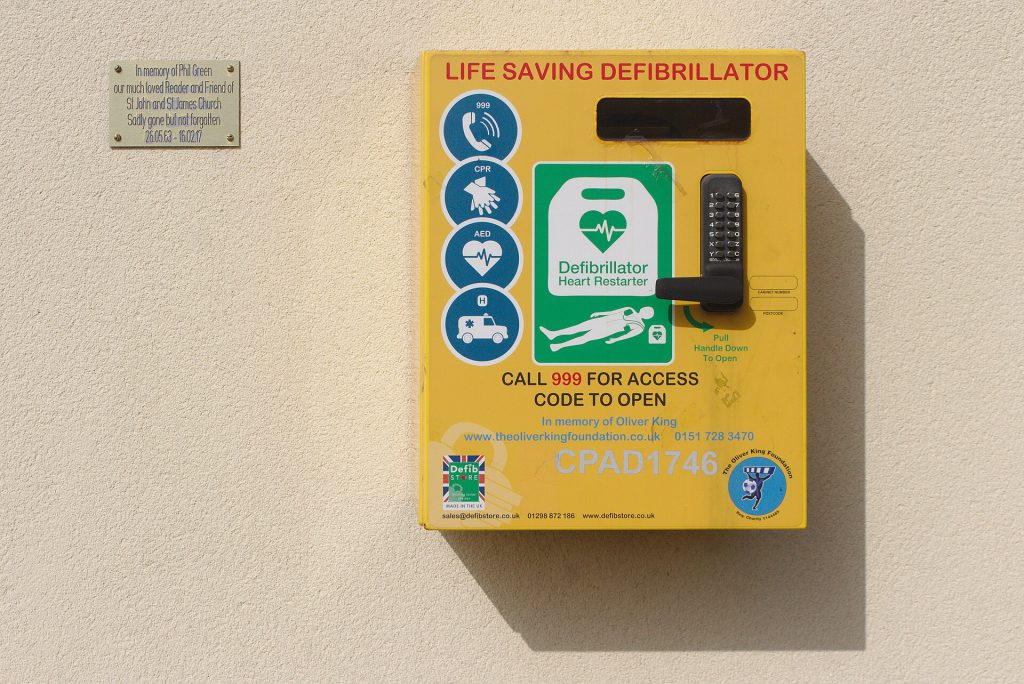 Woman Survives Cardiac Arrest After Being Clinically Dead for 10 Minutes 1 Defibrillator at St John & St James Church, Orrell